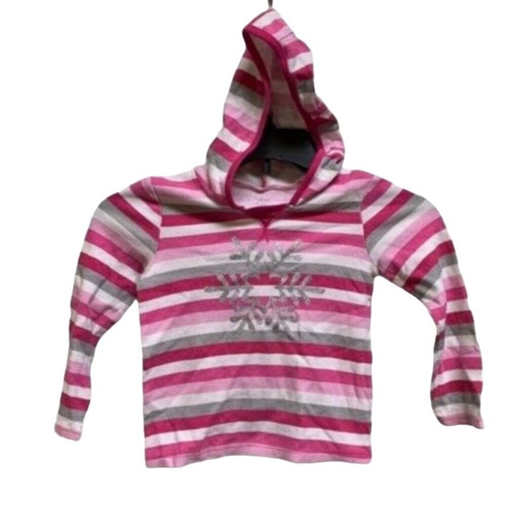 The Children's Place Girls 4T Pink Striped Snowflake Waffle‎ Knit Hoodie